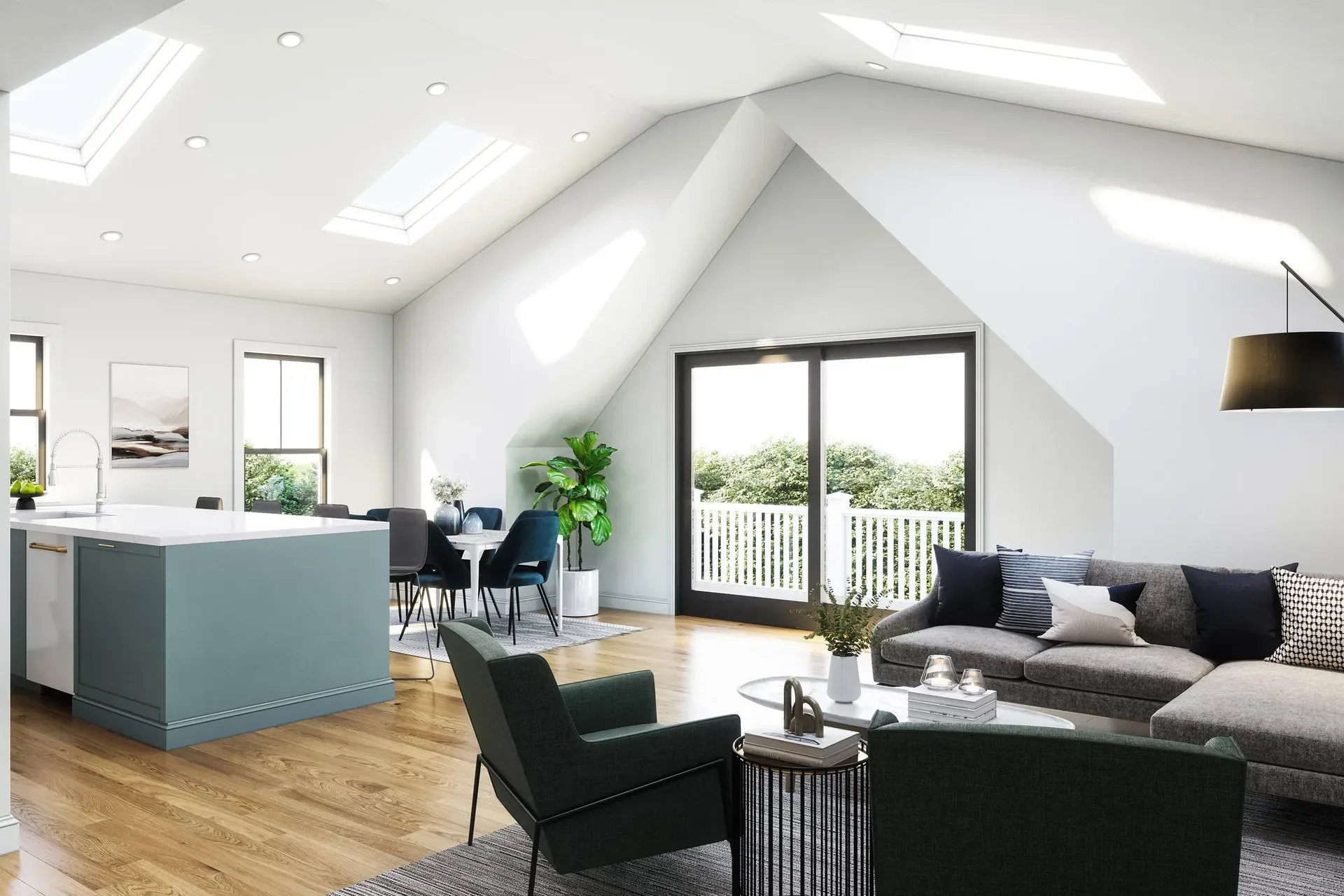 Kitchen, dining, and living space at The All-Electric Victorian