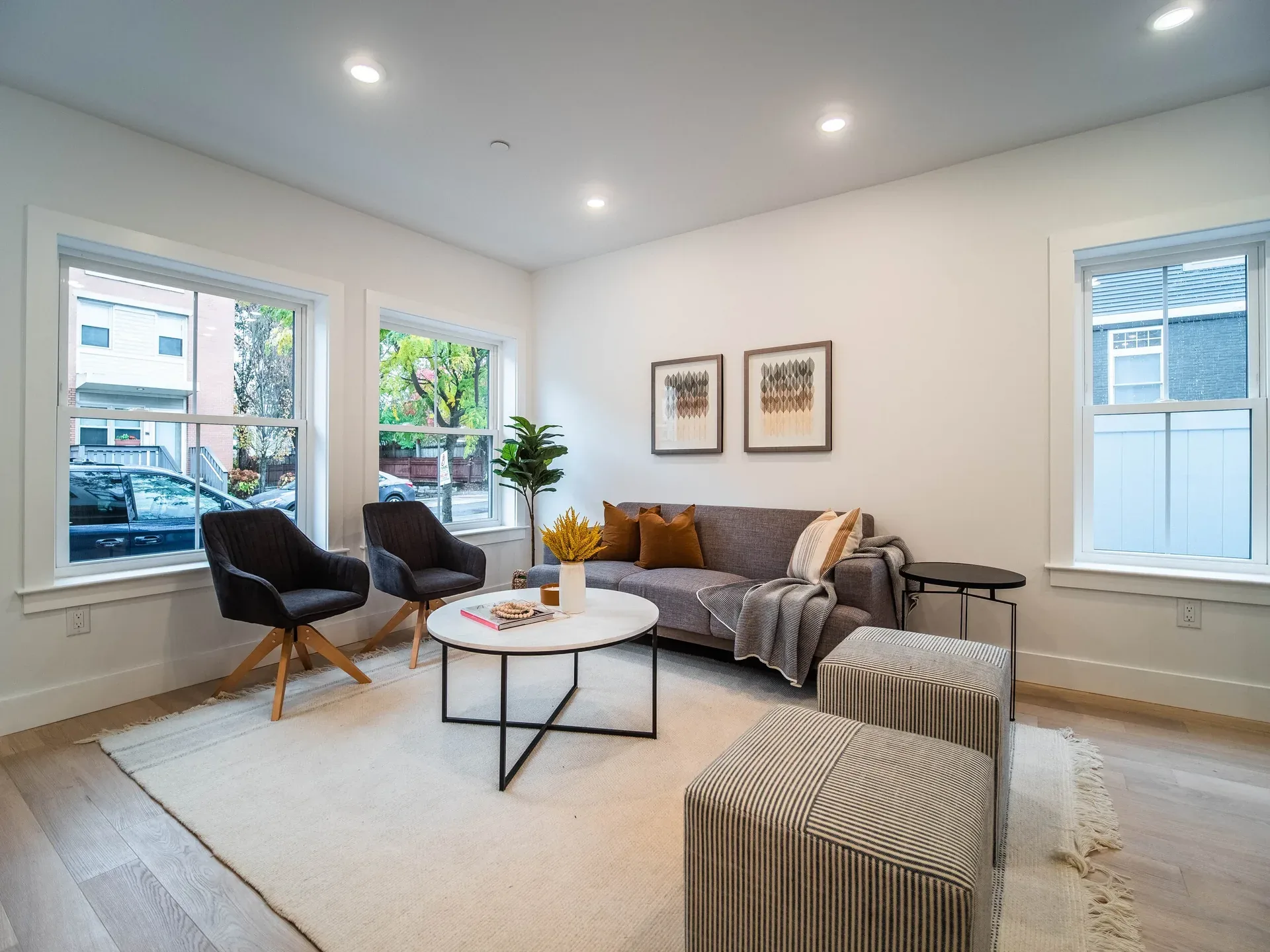 Light-filled living room at Spencer Flats